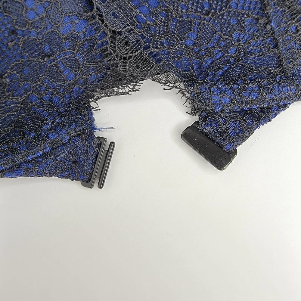 Victorias Secret Push Up Cutout Strappy Lace Blue Black 32 DD - Picture 4 of 13